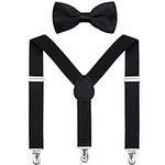 Kids Suspender Bow Tie Sets - Adjustable Braces With Bowtie Gift Idea for Boys and Girls by WELROG(Black)