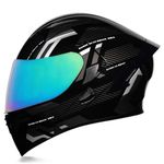 Woljay Full Face Flip Up Motorcycle Modular Helmet Integrated Motorbike Dual Visor for Adults Men Women Moped Street Racing DOT Approved (Count Black Silver - Multicolor Visor, XX-Large)