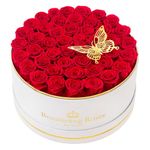 Beaulasting Roses Preserved Roses 47-Piece Forever Real Roses in Suede Box Flowers for Delivery Prime Preserved Flowers Gift for Wife Mothers Day Valentines Day (Red)