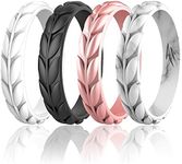 Zollen 4 Packs Olive Leaves Silicone Wedding Rings for Women, Rubber Wedding Bands Stackable Ring, Hypoallergenic Silicone, Size 4