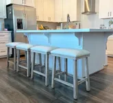 MAISON ARTS Off White Counter Height 24 inch Bar Stools Set of 4 for Kitchen Counter Solid Wood Legs with Faux Leather Padded Seat Farmhouse Barstools for 34"-38" Counter Island Upholstered Stools