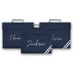 Personalised Book Bag School Kids Children's Boys Girls Junior Toddlers Any Name Glitter Lunch Organiser Swimming P.E Bag Handwriting (Navy)