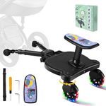 BugyKido Universal Buggy Board, Kiddy Board with Flashing Wheels, Stroller Board with Patterned Seat, Compatible with Over 99% of Pushchairs, Pram Accessory for Children from 2-6 Years(55lbs)