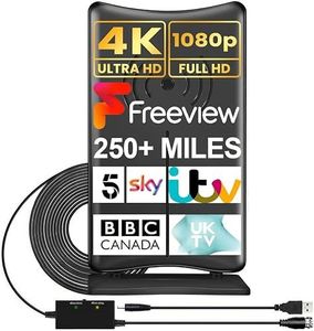 GEEKERA TV Aerial, Indoor Outdoor TV Ariel 400KM Freeview Digital HDTV Arial 4K 1080P 360°Omni Directional Signal Reception with Aerial Booster Long Cable Detachable Stand for Channel, 2022 Upgrade