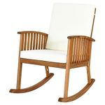 GORELAX Outdoor Rocking Chair, Acacia Wooden Rocker Chair with Seat and Back Cushion, Armrests, Comfortable Porch Rocking Chair with 355Lbs Support for Lawn, Patio, Backyard, Garden, Deck, Indoor