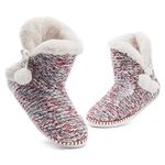 MaaMgic Womens Fuzzy Slipper Bootie Cozy Slipper Socks with Grippers for Home Girls Slippers,Burgundy-206,9-10