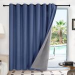 Deconovo 100% Blackout Curtains Linen Look Door Blinds, Extra Wide Sliding Glass Door Curtain, Noise Reducing Thermal Insulated Window Curtains for Patio Door (Blue, 100W x 96L Inch)
