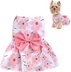 KUTKUT Cute Floral Pattern Dog Dress With Lovely Bow Pet Apparel Dog Clothes For Small Breed Dogs And Cats | Puppy Summer Dress Birthday Pet Dress (Size:L, Bust:42Cm, Length:32Cm, Pink)