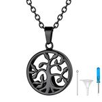 Black Tree of Life Cremation Jewelry for Ashes Mom Dad Stainless Steel Memorial Urn Necklace for Women Men Unisex