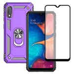 Samsung Galaxy A10E Case with Tempered Glass Screen Protector, Yiakeng Military Grade Protective Cases with Ring for Samsung Galaxy A10E (Purple)