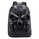 Berchirly Embossed 3D Men PU Leather Backpacks Rivet Punk Rock Bag Casual Travel Laptop Backpack Bookbag, Black, 48cm, Casual Travel Backpack