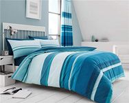 Homemaker Stripe duvet cover bed sets with a contemporary linear block print (Teal,Double)