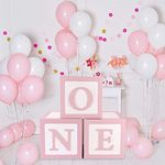 1st Birthday Decorations for Girls - 3 pcs ONE Birthday Balloon Boxes, 1st Birthday Pink Blocks Boxes Decorations with ONE Letter for Birthday Decorations, Newborn Photography Props