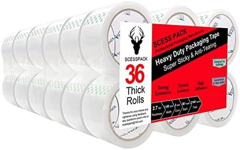 SCESSPACK Packing Tape (36 Rolls),2.7mil, Heavy Duty Packaging Tape for Shipping Moving Sealing, 1.88 Inch x 60 yd Per Roll, Total 1080 Yards (36)