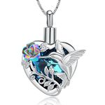 Yinplsmemory Hummingbird Urn Necklace for Ashes Crystal Heart Cremation Jewelry for Ashes for Women Keepsake Memorial Jewelry for Human/Pet Ashes