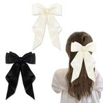 FEXPDL Bow Hair Clip 2 Pcs Hair Bows for Women Bow Clips with Long Silky Satin Hair Slides Solid Color Bowknot Hairpin Hair Barrettes Scrunchies Accessories(Black,Creamy-white)