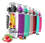 Fruit Infuser Water Bottle 32oz Durable with Detachable Ice Gel Ball,Large - BPA Free Tritan, Flip Lid, Leak Proof Design - Sports, Camping (Black)