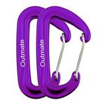 Outmate 12kN Heavy-Duty Carabiner Clips - Durable, Lightweight Aluminum Alloy Carabiners for Hiking, Camping, Keychains, Dog Leashes, Hammocks & More(Wire gate,2 Purple)