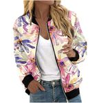 Mrat Cropped Coat Bomber Jackets Women Ladies Jackets Long Sleeve Baseball Coats Zipper Coats Outwear Vintage Classic Sweatshirts Lightweight Jacket Y2K Fashion Jacket Going Out Pink L