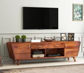 MetalTree Premium Solid Sheesham Wood TV Unit for Living Room - 2 Drawers, 2 Shelves, and 2-Door Storage - Fits up to 60-Inch TV (Carvel, Honey Finish)