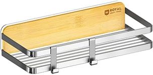 ROYAL CRAFT WOOD Bamboo and Stainless Steel Shower Caddy: Rustproof, Adhesive, No-Drill Installation 1-Pack