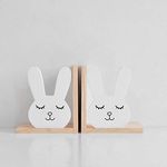 2Pcs Wooden Bookends for Kids - Adorable Cartoon Book Ends, Book Stoppers Holders, Children's Room & Nurseries Decoration for Shelves, Rabbit