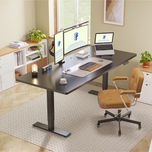 FLEXISPOT Electric Standing Desk – Height Adjustable, 100x60cm, White Frame & Maple Top