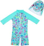 upandfast Baby Girl One Piece Swimsuit Sunsuit with Sun Hat UPF50+ Infant Girl Rashguard (3-6 Months, Green Octopus)