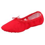 missfiona Womens Ballet Practice Ballroom Dance Shoes Canvas Belly Slippers Split-Sole(8, Red)