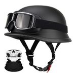 RQTEUYE German Style Motorcycle Retro Half Helmet ECE Approved, Vintage Open Face Motorbike Helmet with Adjustable Quick Release Buckle for Chopper Cruiser Street Scooter (22.4-25.2in)