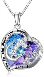 I Love You To The Moon And Back Necklace 925 Sterling Silver Moon Star Crystal Chain I Love You Pendant Jewellery Birthday Valentine's Day Gifts For Women Mother Daughter Wife Girlfriend, Sterling Silver, Cubic Zirconia