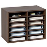 VEVOR Literature Organizers, 12 Compartments Office Mailbox with Adjustable Shelves, Wood Literature Sorter 20.4x12x16.1 inches for Office, Home, Classroom, Mailrooms Organization, EPA Certified Brown