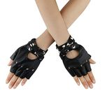 Women Punk Rock Half Finger Gothic Gloves Cosplay Costume, Black, Size Average