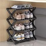 BB Shoe Racks 4-Tier Bamboo Shoe Rack Portable Foldable Shoe Storage - No Assembly Required - Ideal for Hallways, Bedrooms, and Compact Areas (50 cm length)