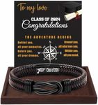 College Graduation Gifts for Him, Graduation Gifts for Boyfriend Leather Bracelets for Men High School Graduation Gifts for Him Infinity Knot Black Graduation Bracelet for Son Grandson Love Boyfriend