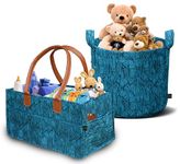 GREEN DECOR - Non Woven Fabric 2 IN 1 Designer Diaper Caddy & Toy Bin With Top Handles Combo for Smart Mothers Newborn Baby Products Unbreakable Toy Bins Foldable & Portable (Star Print, Teal Blue)