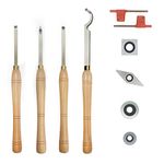 YUFUTOL Carbide Tipped Wood Turning Tools Lathe Set （Finisher/Rougher/Detailer/Hollower Swan Neck Hollower with Solid Wood Handle）and Diamond/Round/Square Carbide Inserts