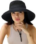 Sun Hats for Women Gardening Hat Wide Brim Ponytail Beach Sun Protection Breathable Cotton Summer Hat with Fold-Up Brim Black
