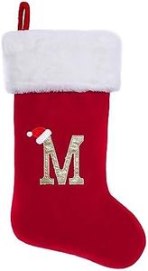 CHOTONIC 20 Inches Red Velvet with White Super Soft Plush Cuff Monogram Initial Christmas Stockings Embroidered with Gold Letter Stockings Xmas Tree Decorating Supplies Festival Creative Decorative