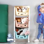 Kuber Industries 3 Layer Smiley Design Children's Storage Rack|Kids Toy Storage Organizer|3-Layer Rolling Cart|Multicolor|