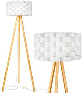 Brightech Bijou LED Floor Lamp, Standing Lamp for Bedroom Reading, Tripod Lamp for Living Rooms & Offices, Great Living Room Décor, Bohemian & Vintage Tall Lamp With Soft Light Bulbs - Natural Wood