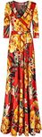 Bon Rosy Women's Super Stretchy Maxi Party Dress Spring Floral Print Faux Wrap 3/4 Sleeve V-Neck, Rust58, Small