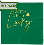 50 Pcs Let's Get Lucky - St Patrick's Day Napkins - 3 Ply Set of 50 Green Shamrocks Gold Foil Patty's Day Napkins, Perfect for Saint Patty's Day Dinner Napkins, St. Patrick Day Beverage Napkins