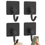 Adhesive Wall Hooks for Hanging Towel: Heavy Duty Stick On Hooks - Black Hooks - Door Hooks for Hanging - Bathroom Shower Hooks for Hanging Coat, Robe, hat (4-Pack)