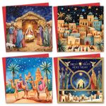 Pack of 16 Charity Christmas Cards 2024 with Envelopes - Religious Luxury Christmas Cards Multipack, Xmas Cards Featuring 4 Unique Nativity Scenes (125 x 125 mm) - Greeting cards for Family & Friends