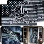 EBaokuup 2 Pcs Black and White American Skull Flags-3x5 Ft Halloween Boat Pirate Flags-American Crossbones Boat Flags for Indoor Outdoor Garden Yard Lawn Patio Banner House Wall Decor (Boat)