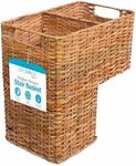 BIRDROCK HOME Stair Basket for Staircases – Wicker Woven Storage Bin with Cut Out Handles – Natural Brown Organizer Basket for Reducing Clutter – Large Rectangular Design – Versatile for Home