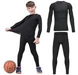 HOPLYNN Youth Boys' Compression Leggings Athletic Shirt Tights Top Base Layer Set Sports Youth for Kids Balck S