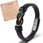 VU100 Leather Bracelet for Men Valentines Day Gift for Him To My Man Bracelet I Love You Bracelet Gifts for Boyfriend Husband Men (21.5cm)