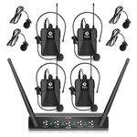 D Debra Pro UHF 4 Channel Wireless Microphone System with Cordless Handheld Lavalier Headset Mics, Metal Receiver, Ideal for Karaoke Church Party (4 Bodypack)